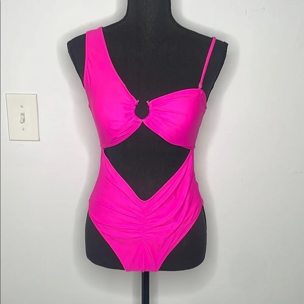 Vibrant Pink Cutout Cheeky One Piece Swimsuit
